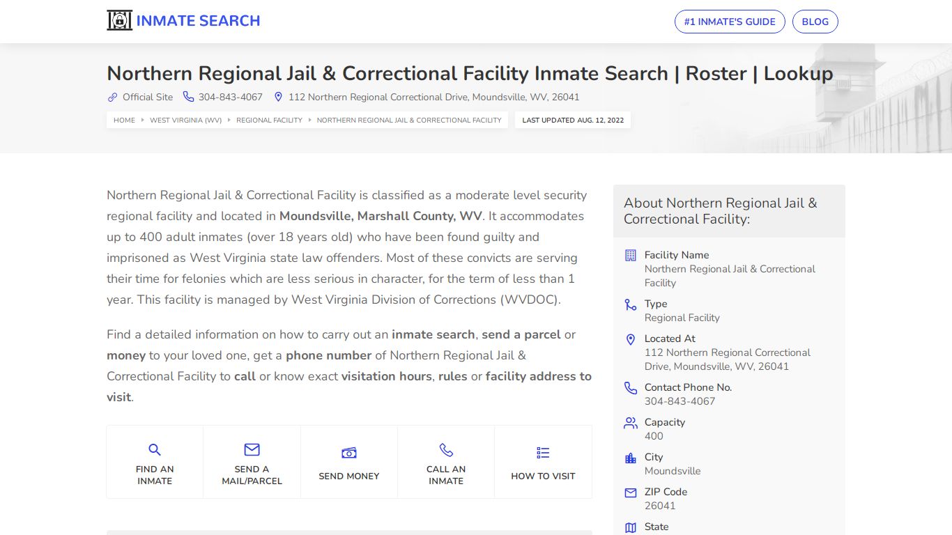 Northern Regional Jail & Correctional ... - Inmate Search